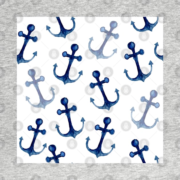 Watercolor Nautical Anchors | Pattern | Navy by Harpleydesign